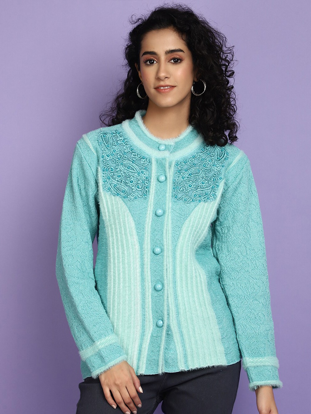 

V-Mart Cable Knit Woollen Cardigan, Blue
