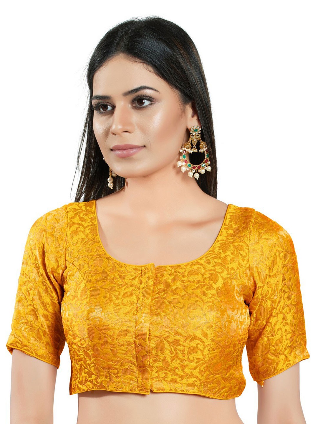 

SALWAR STUDIO Woven Design Saree Blouse, Yellow