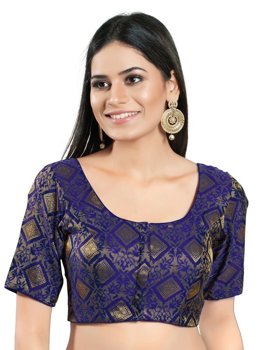 

SALWAR STUDIO Woven Design Saree Blouse, Navy blue