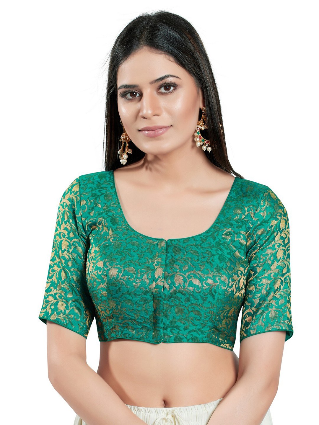 

SALWAR STUDIO Woven Design Brocade Saree Blouse, Green
