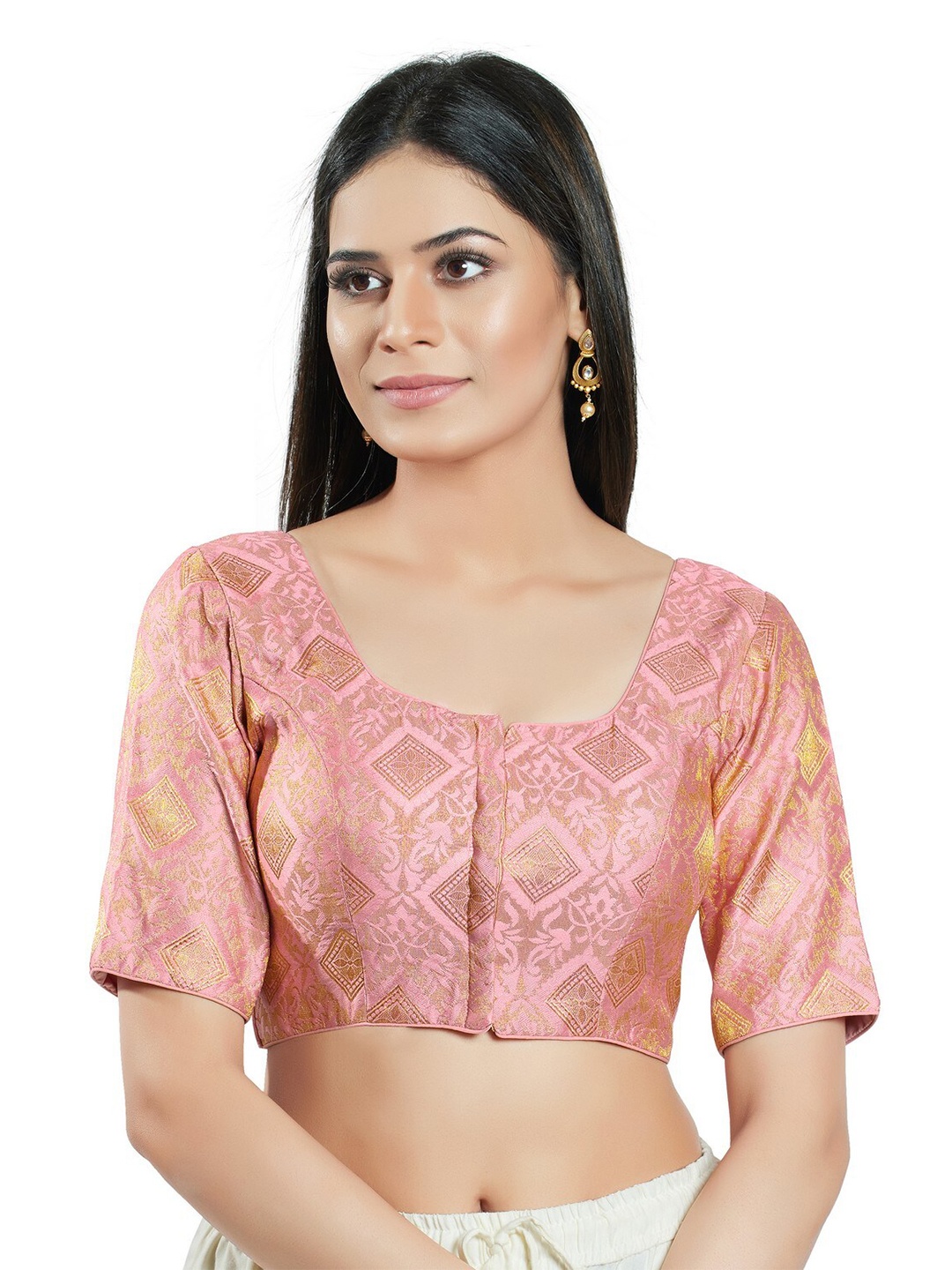 

SALWAR STUDIO Brocade Woven Design Saree Blouse, Pink