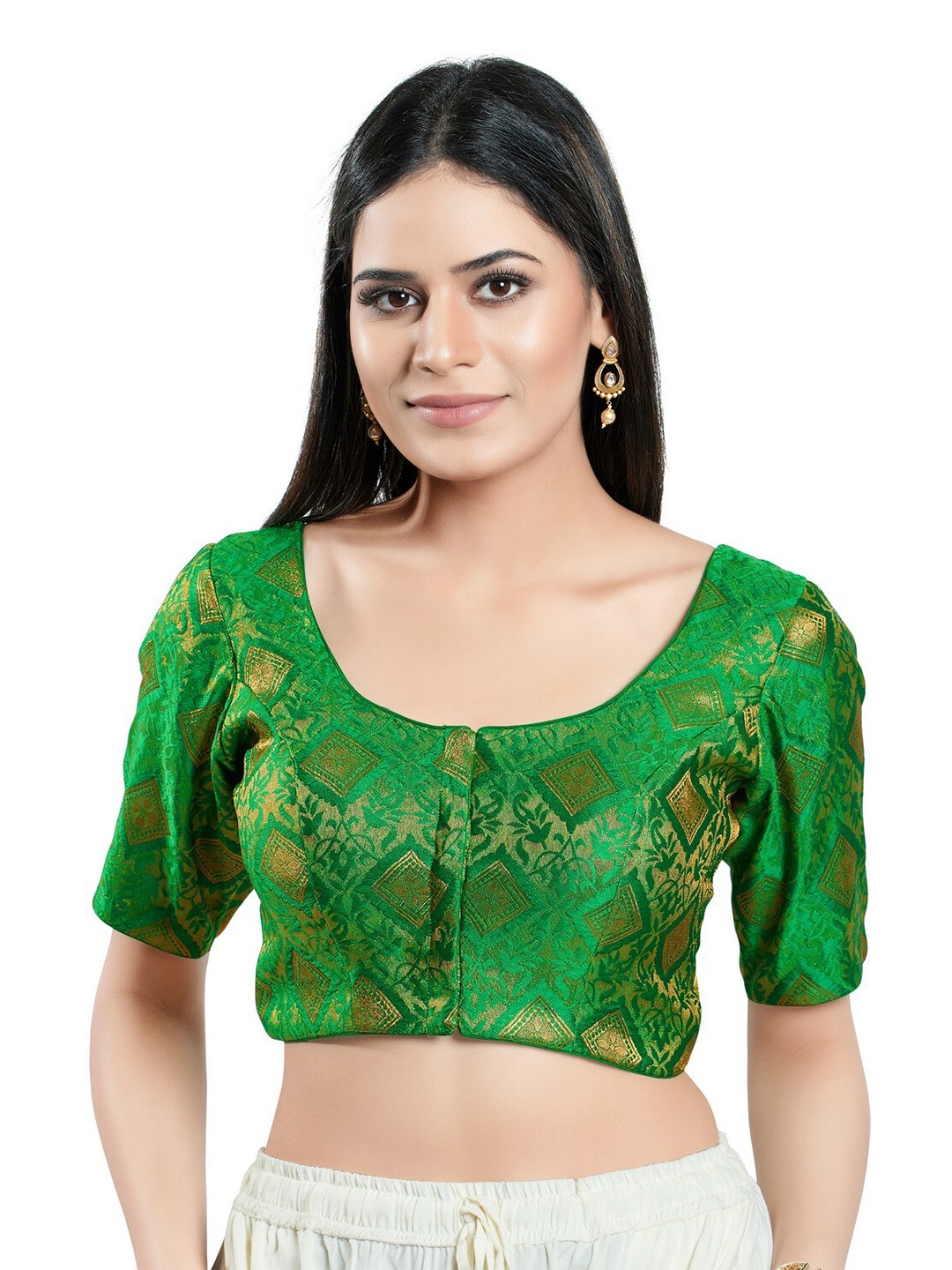 

SALWAR STUDIO Woven Design Brocade Saree Blouse, Green