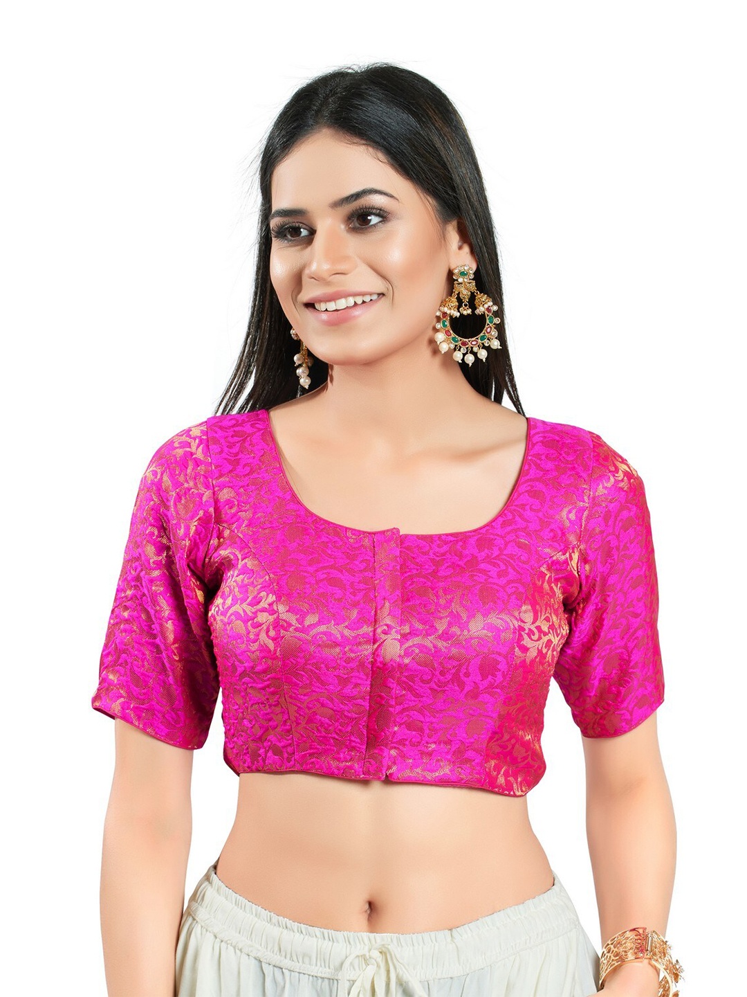 

SALWAR STUDIO Woven Design Brocade Saree Blouse, Pink