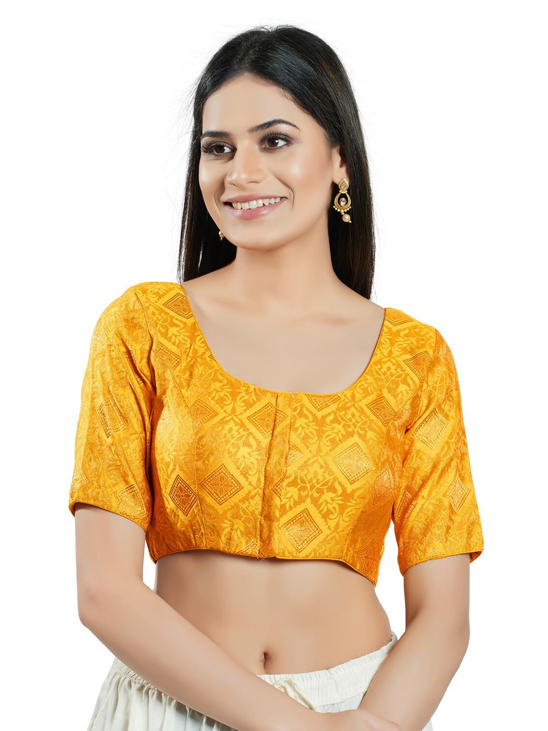 

SALWAR STUDIO Brocade Woven Design Saree Blouse, Yellow