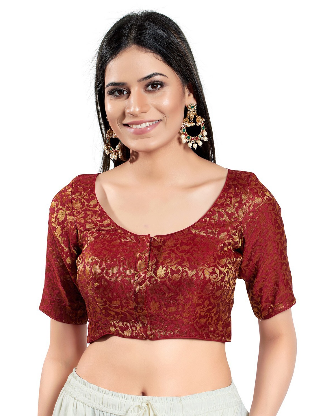 

SALWAR STUDIO Brocade Woven Design Saree Blouse, Maroon