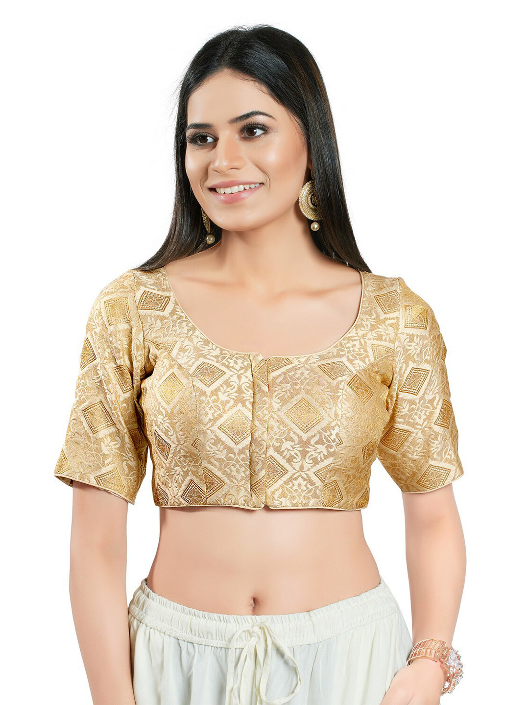 

SALWAR STUDIO Brocade Woven Design Saree Blouse, Gold