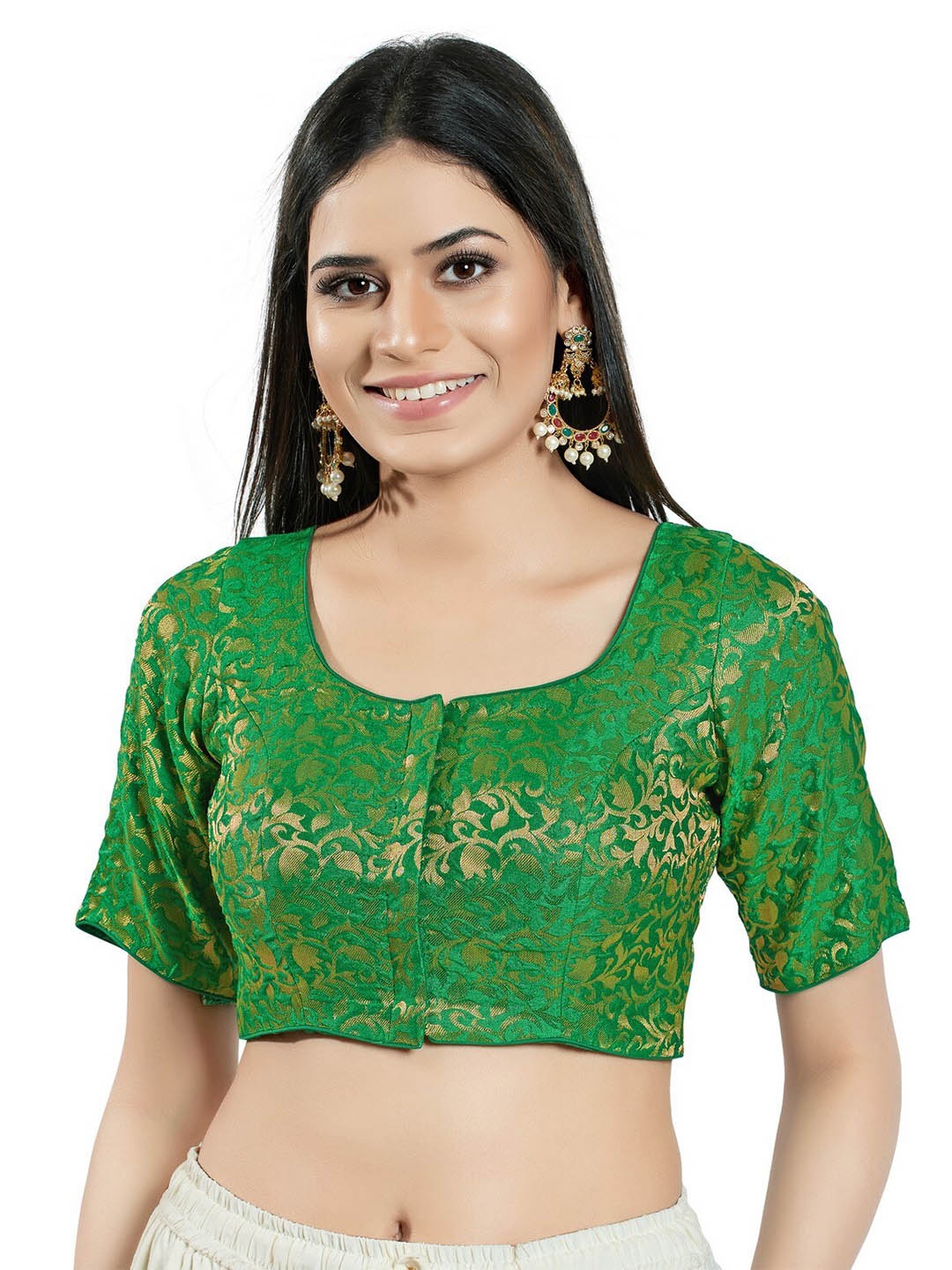 

SALWAR STUDIO Brocade Woven Design Saree Blouse, Green