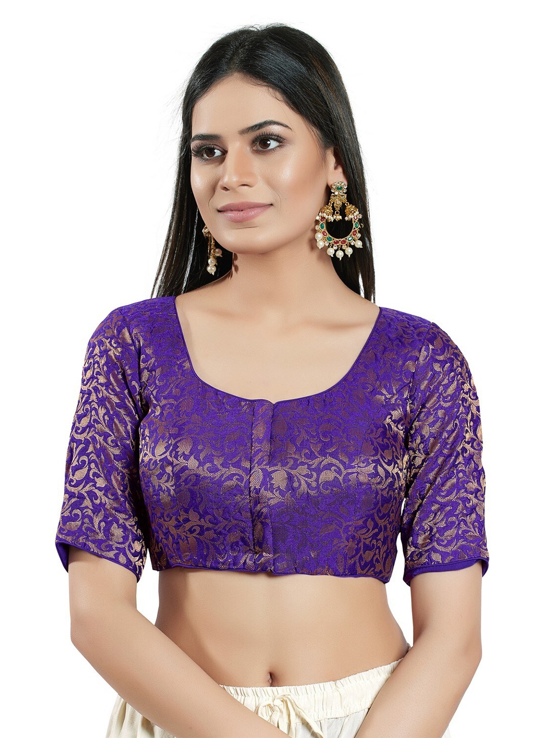 

SALWAR STUDIO Brocade Woven Design Saree Blouse, Purple