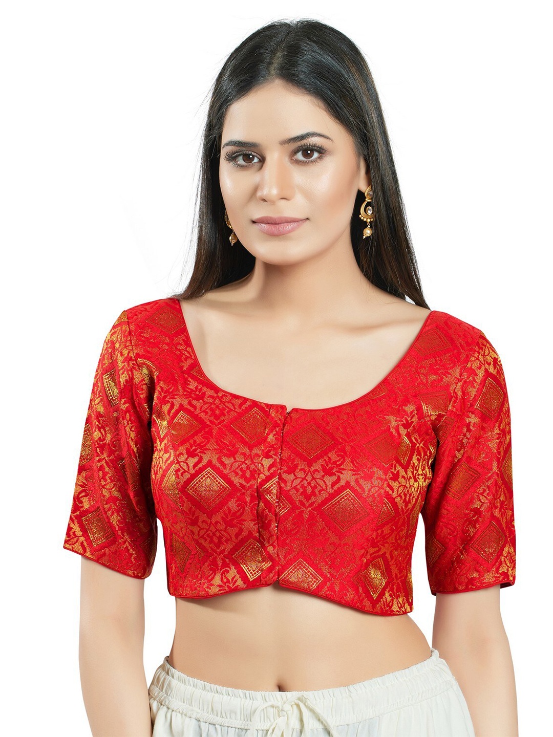 

SALWAR STUDIO Brocade Woven Design Saree Blouse, Red