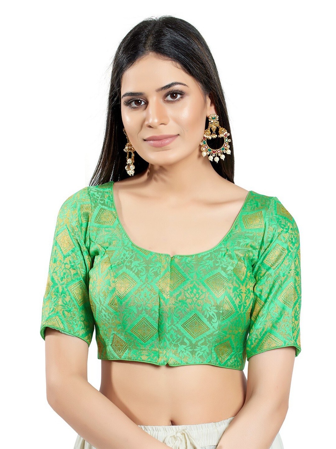 

SALWAR STUDIO Brocade Woven Design Saree Blouse, Sea green
