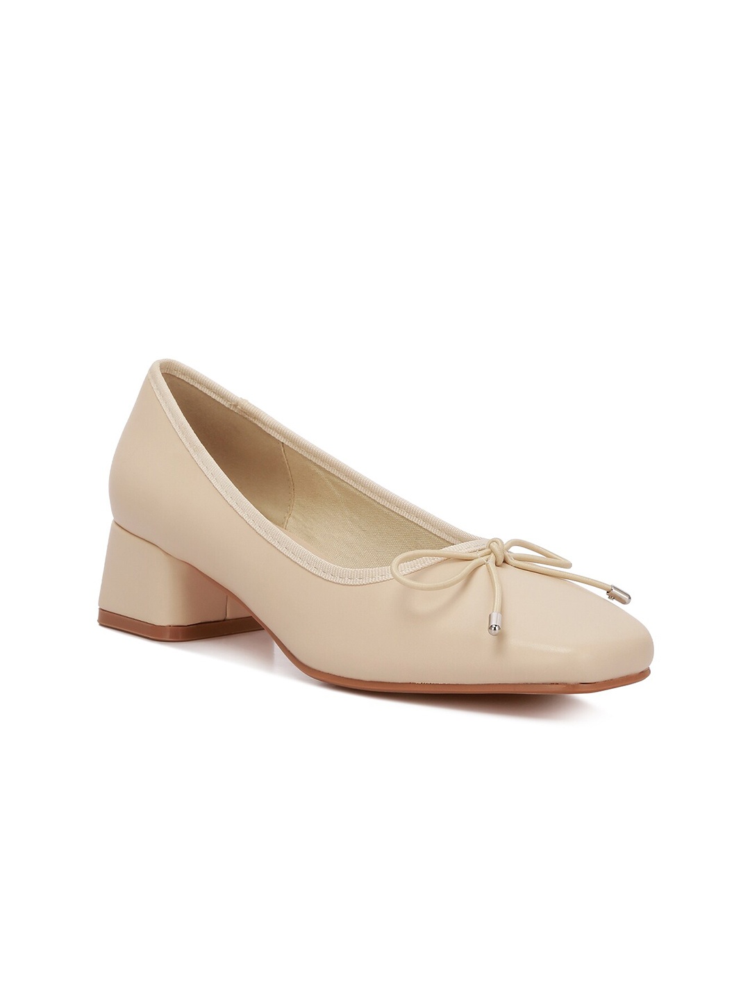

London Rag Bow Detailed Block Heeled Pumps, Beige