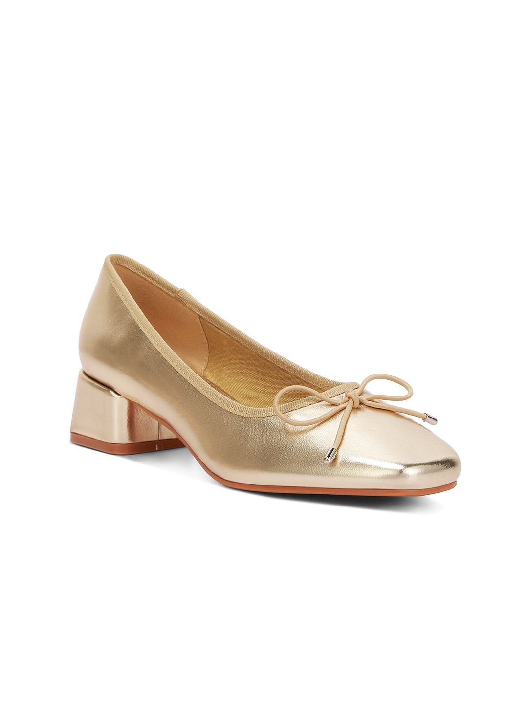 

London Rag Bow Detailed Block Heeled Pumps, Gold