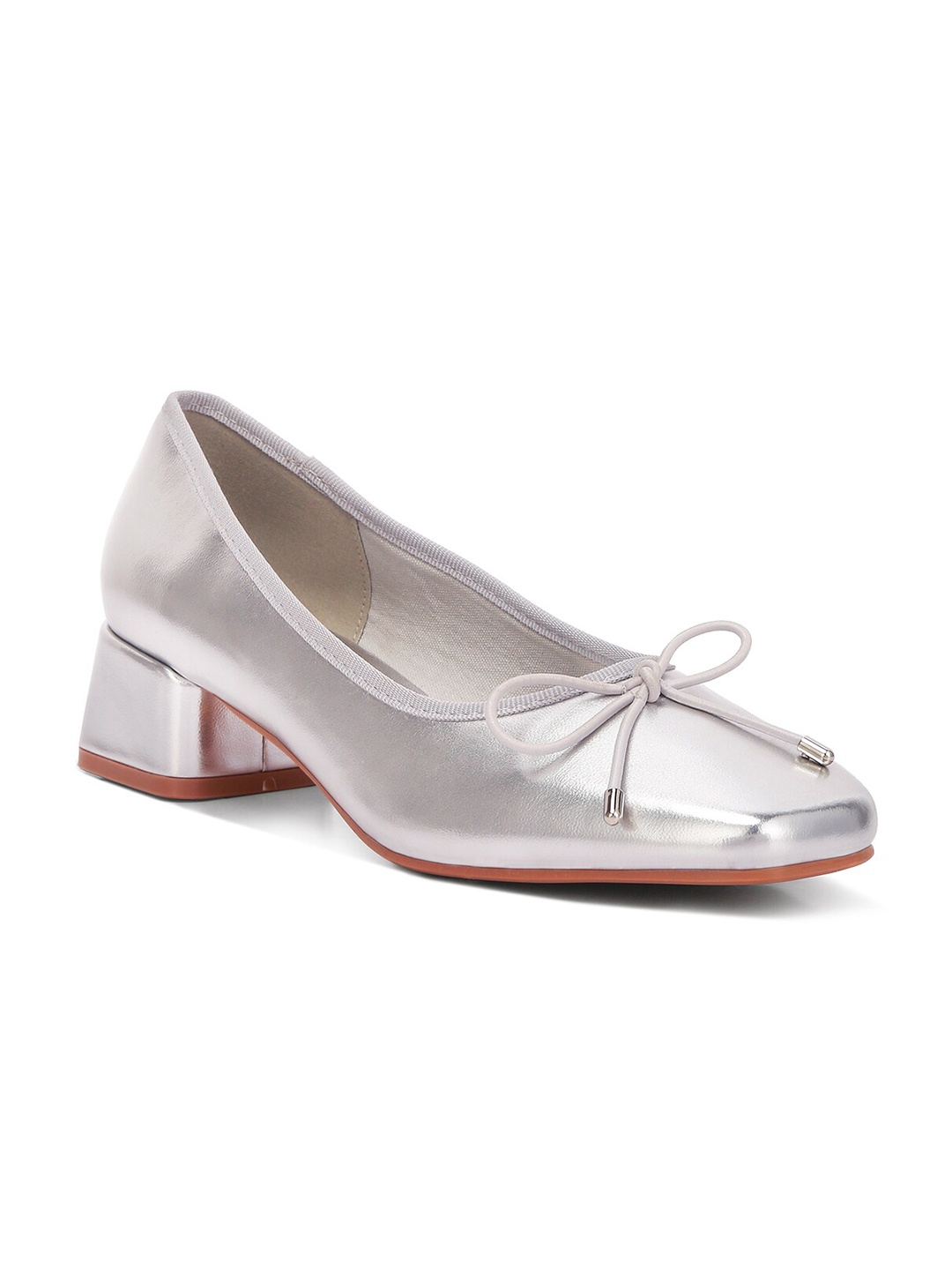 

London Rag Bow Detailed Block Heeled Pumps, Silver