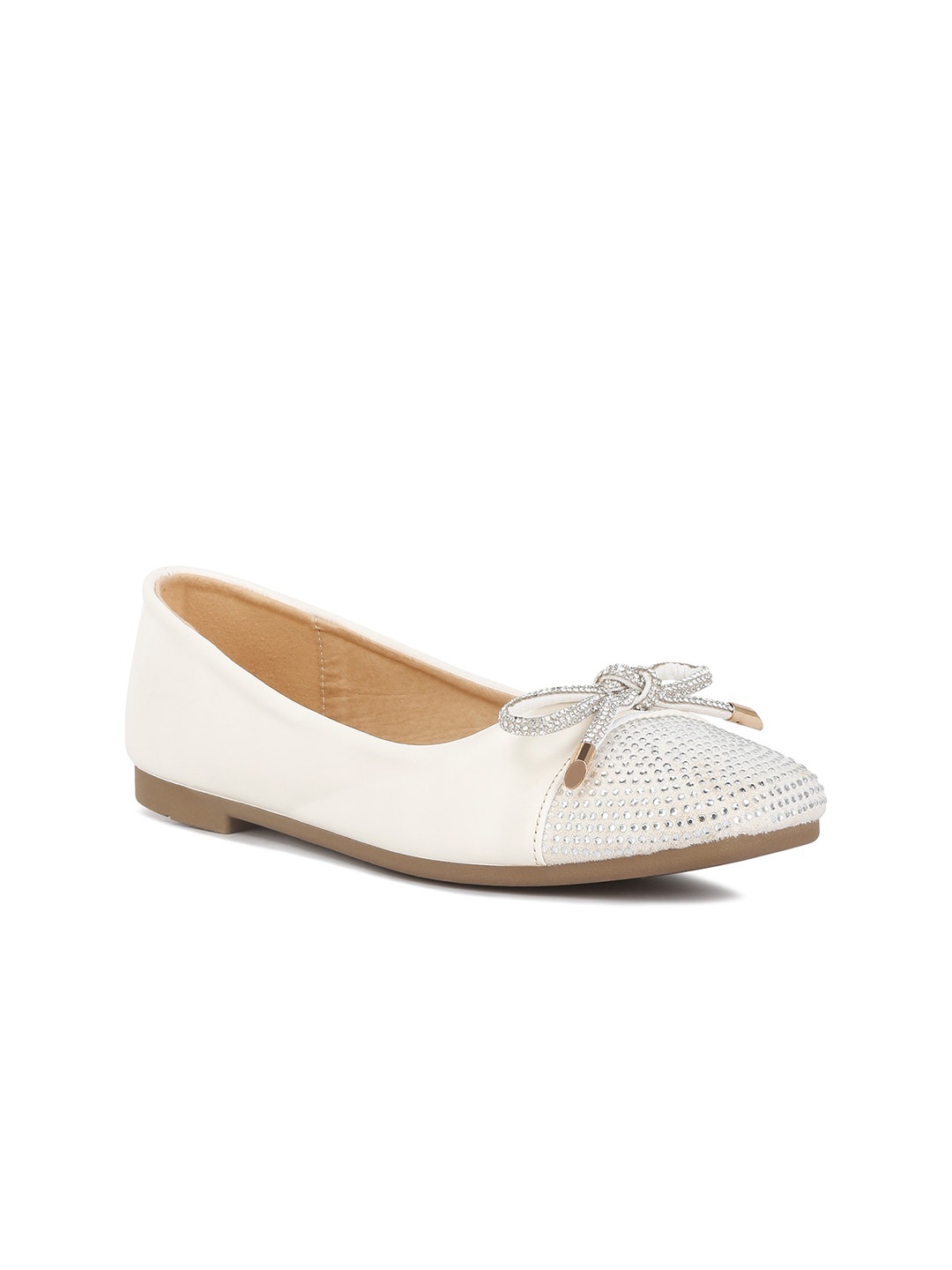 

London Rag Embellished Bow Detailed Ballerinas, Off white