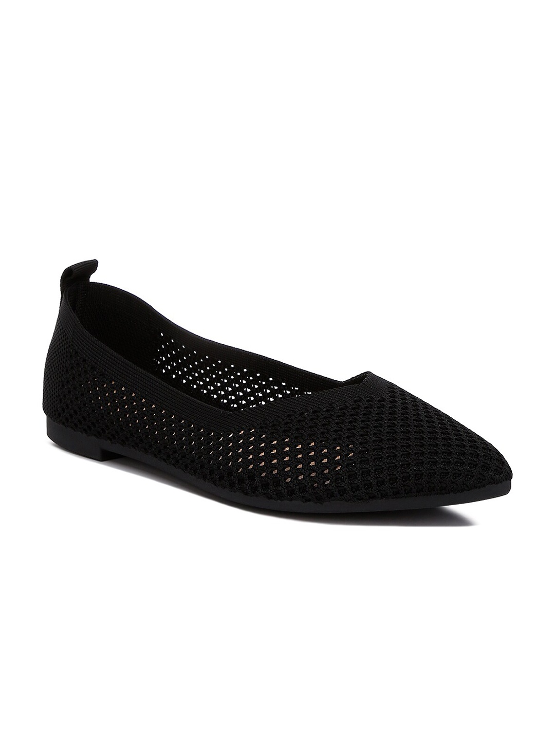 

London Rag Textured Pointed Toe Ballerinas, Black