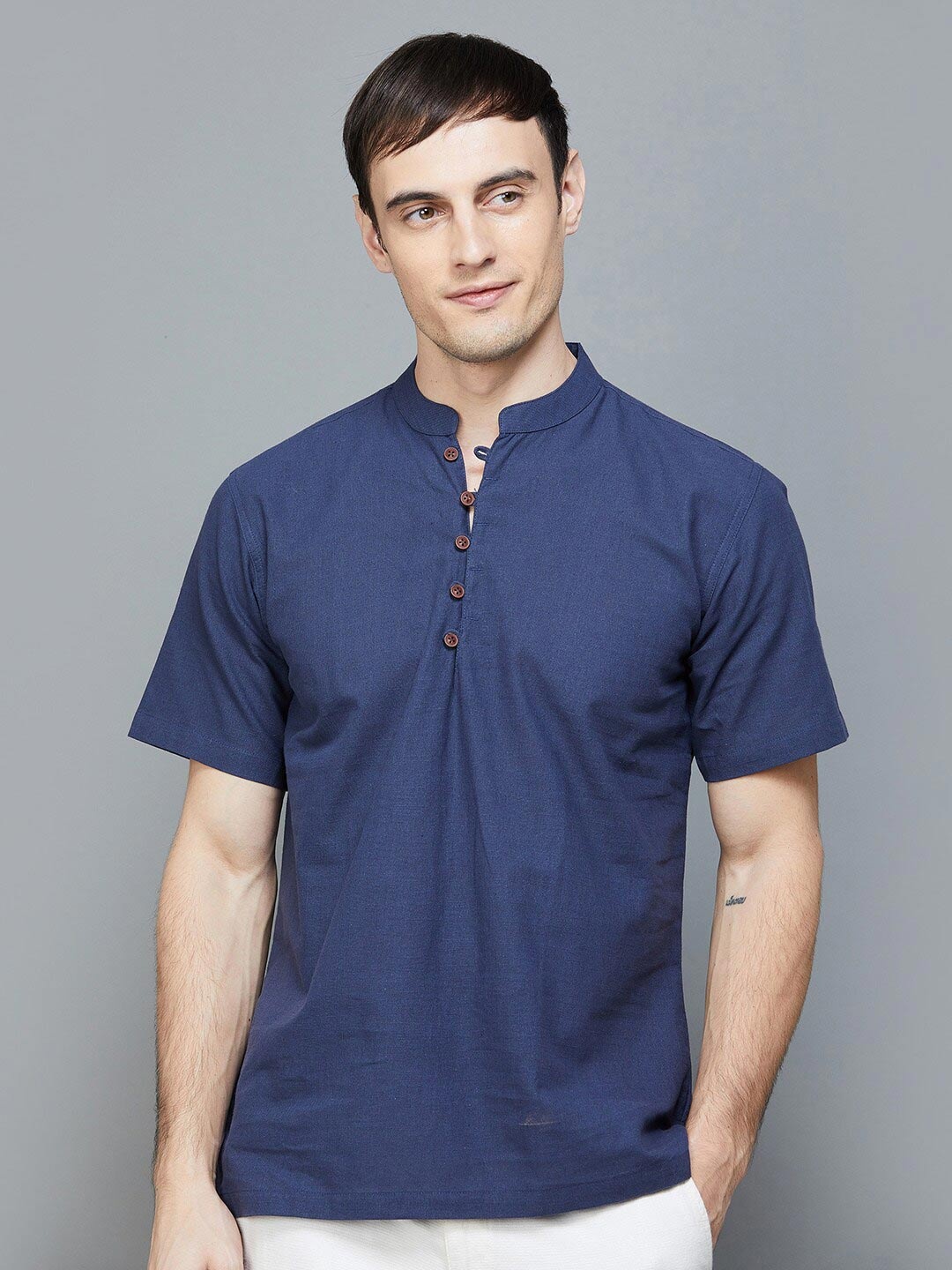 

Melange by Lifestyle Mandarin Collar Kurta, Navy blue