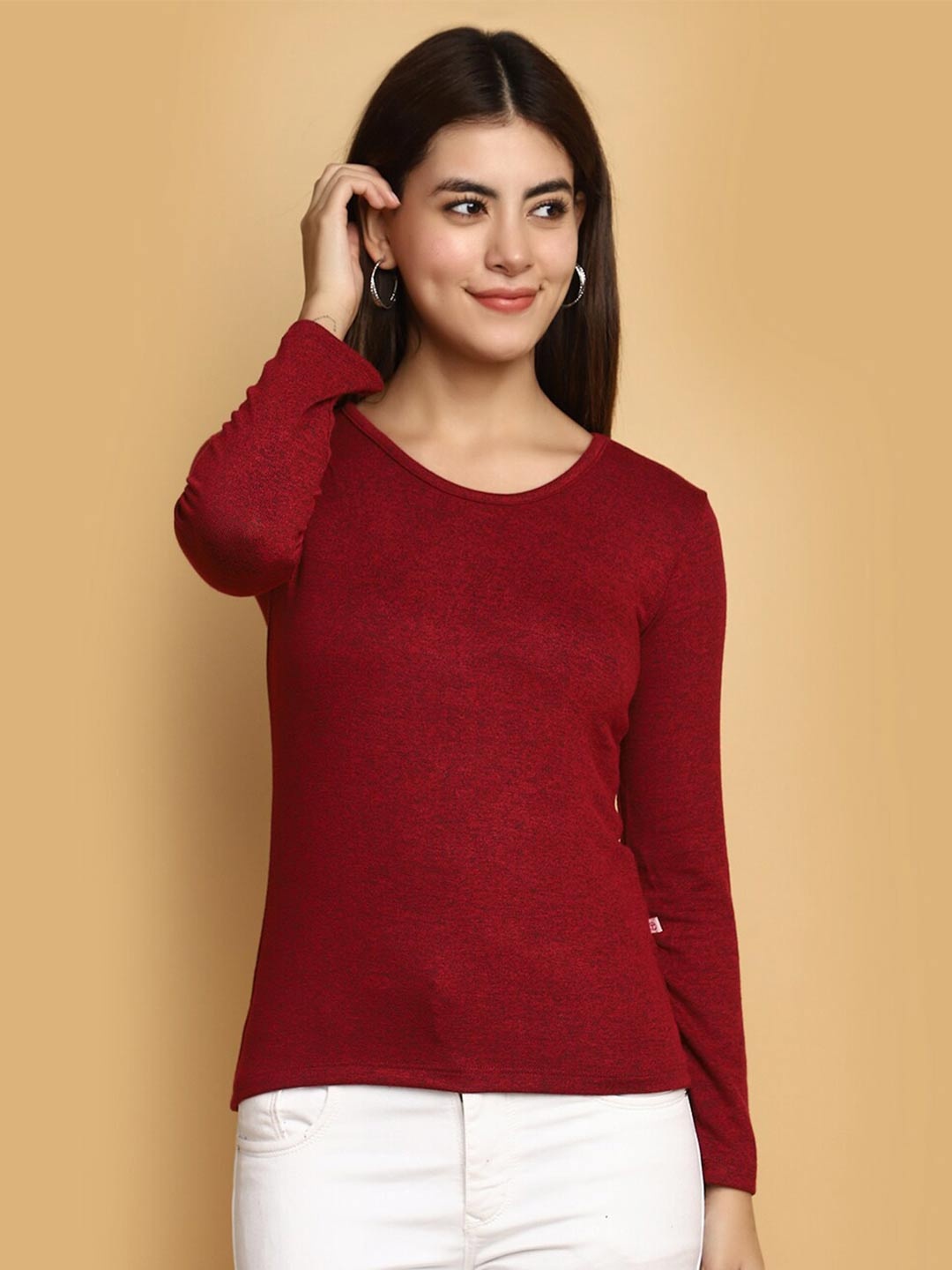 

V-Mart Round neck Long Sleeves Regular Top, Red