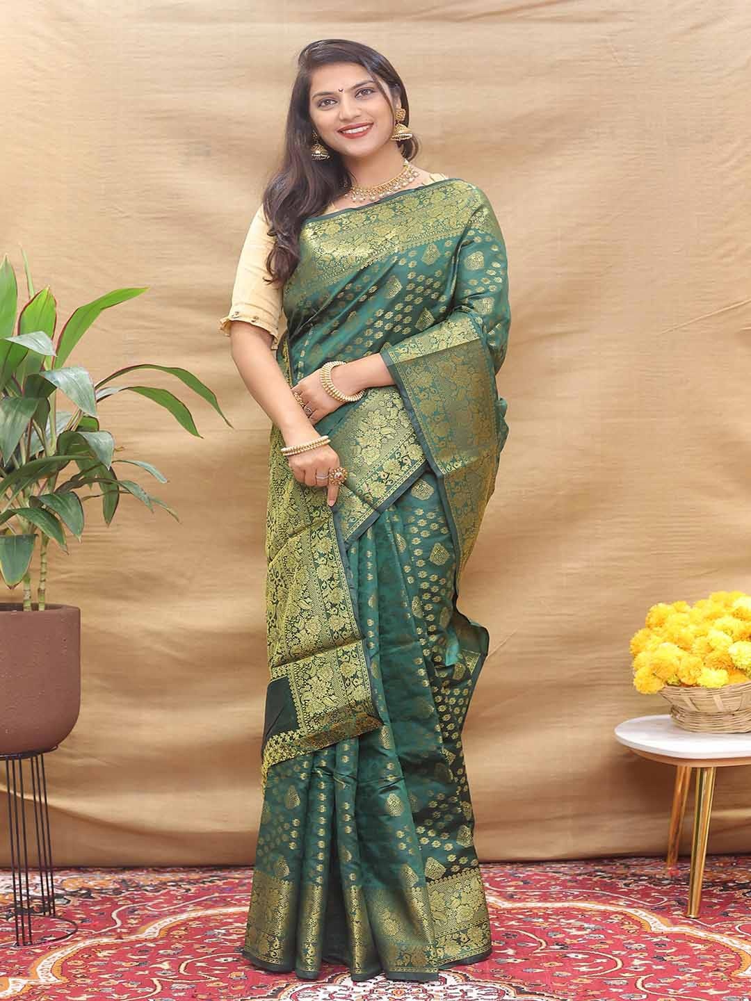 

Mitera Ethnic Motifs Woven Design Zari Saree, Green