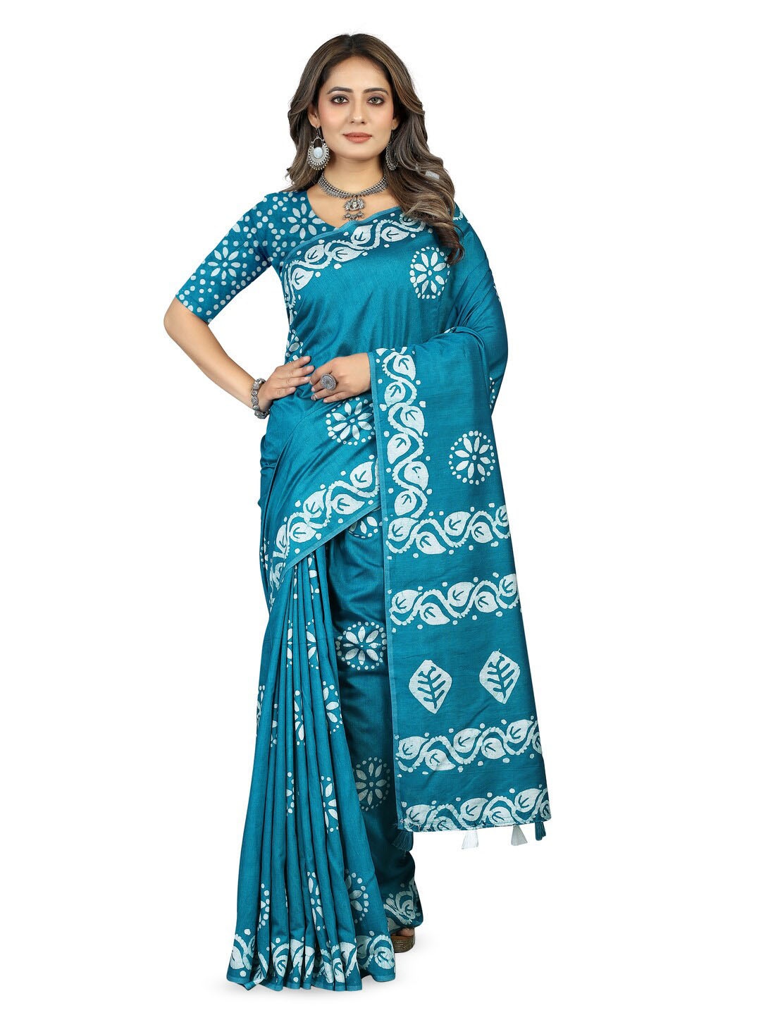 

Inithi Batik Printed Saree, Teal