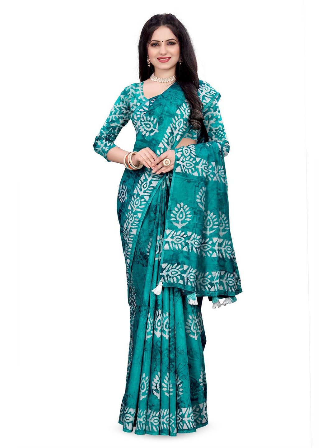 

Inithi Batik Printed Saree, Teal