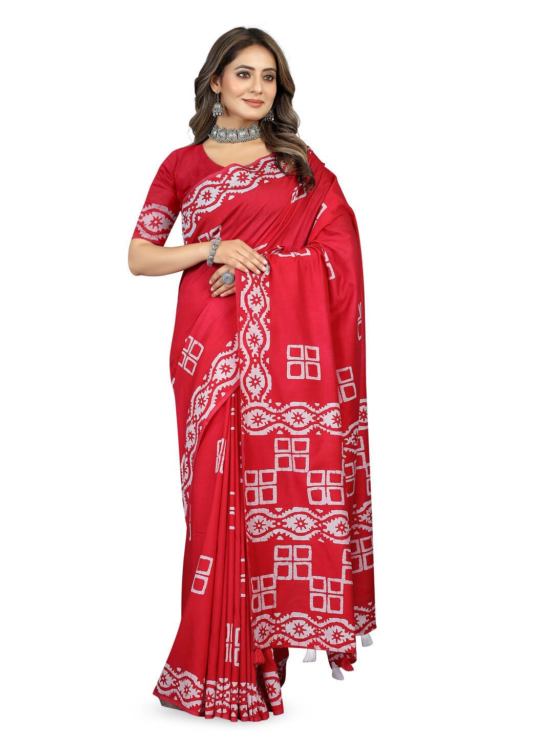 

Inithi Batik Printed Saree, Red