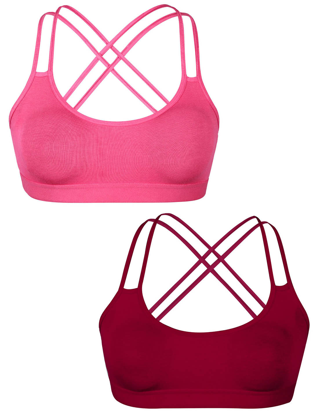 

DChica Girls Pack Of 2 Full Coverage Removable Padding Workout Bra With All Day Comfort, Pink
