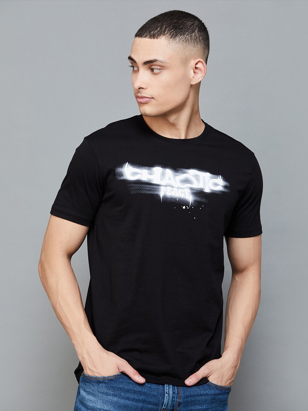 

Forca by Lifestyle Round Neck Short Sleeves Printed Slim Fit T-shirt, Black