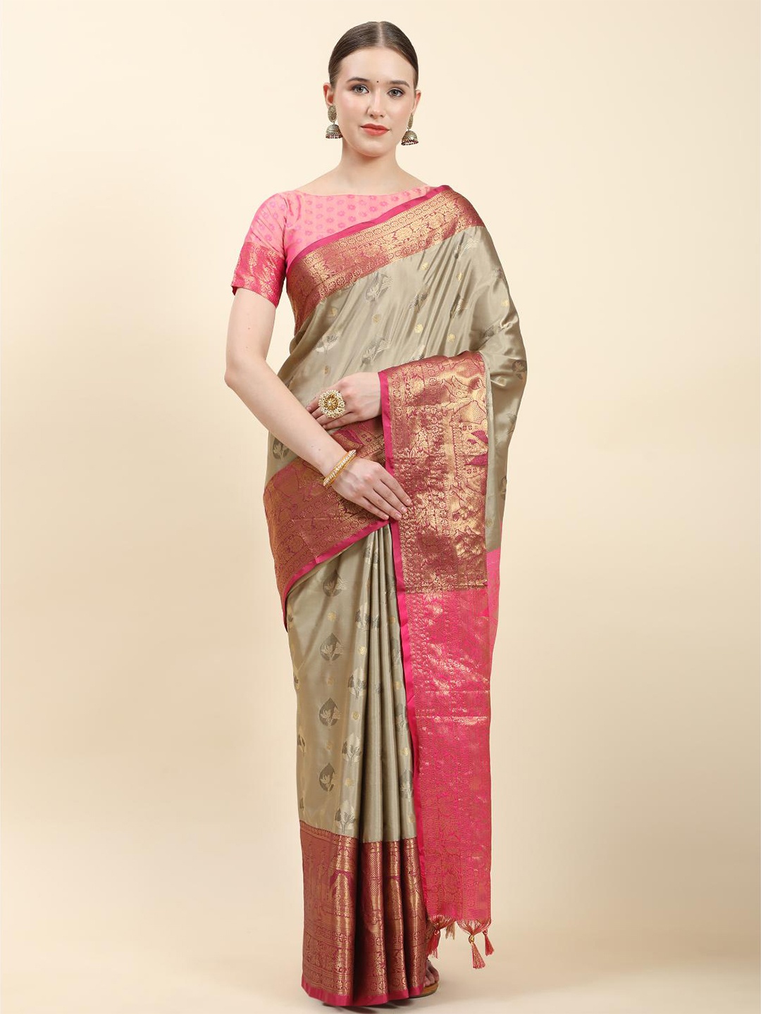 

Spetila Woven Design Zari Pure Silk Banarasi Saree, Beige