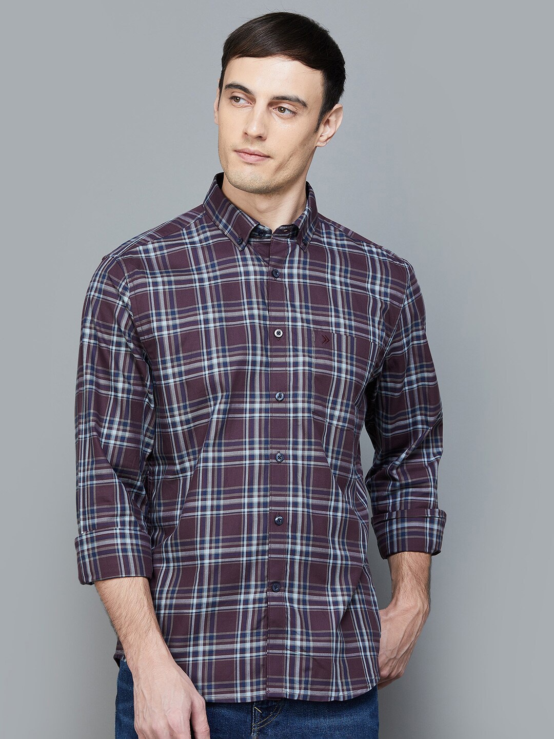 

CODE by Lifestyle Checked Cotton Spread Collar Slim Fit Casual Shirt, Red