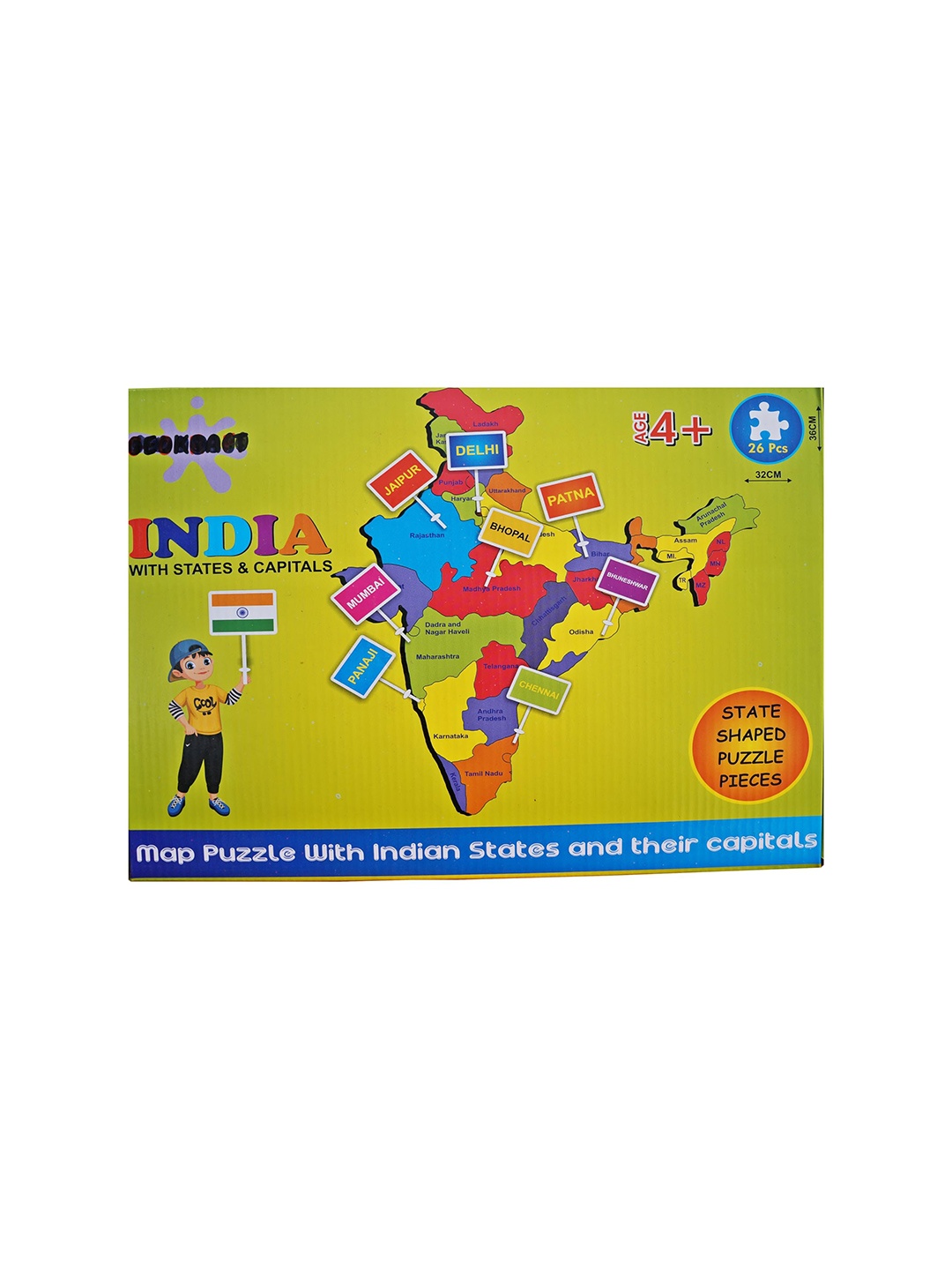 

MUREN Kids Interlocking Puzzle India Map With Capital Flags & Stickers, Red