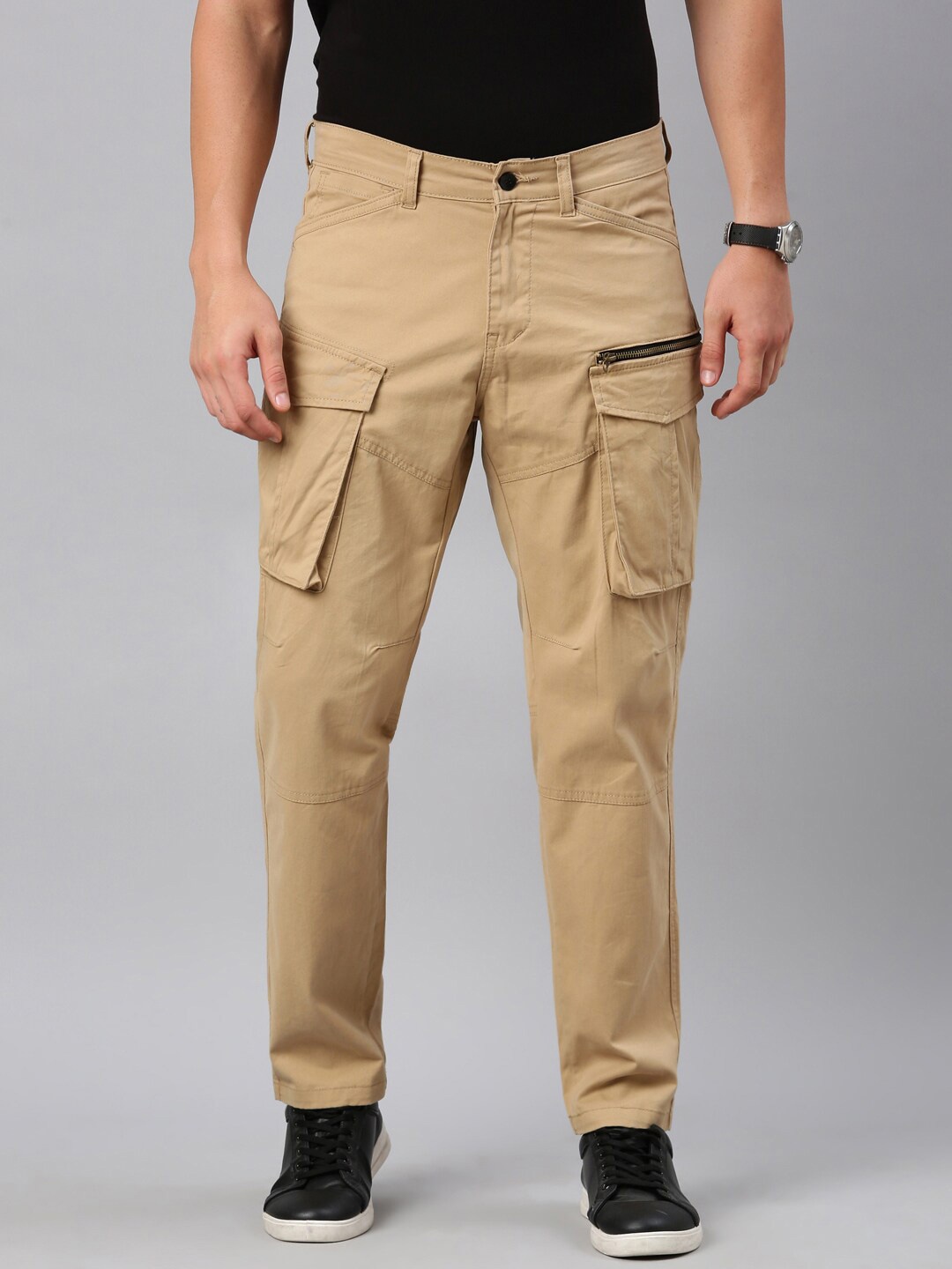 

CINOCCI Men Mid Rise Cotton Cargos, Beige