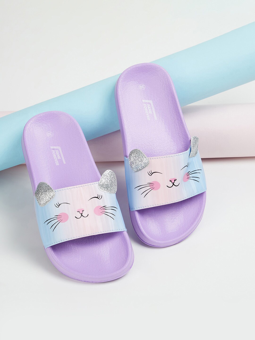 

Fame Forever by Lifestyle Girls Printed Rubber Sliders, Purple