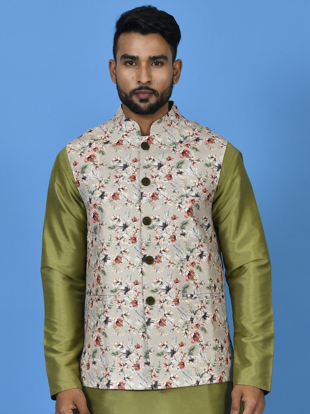 

Simaaya Floral Printed Nehru Jackets, Grey