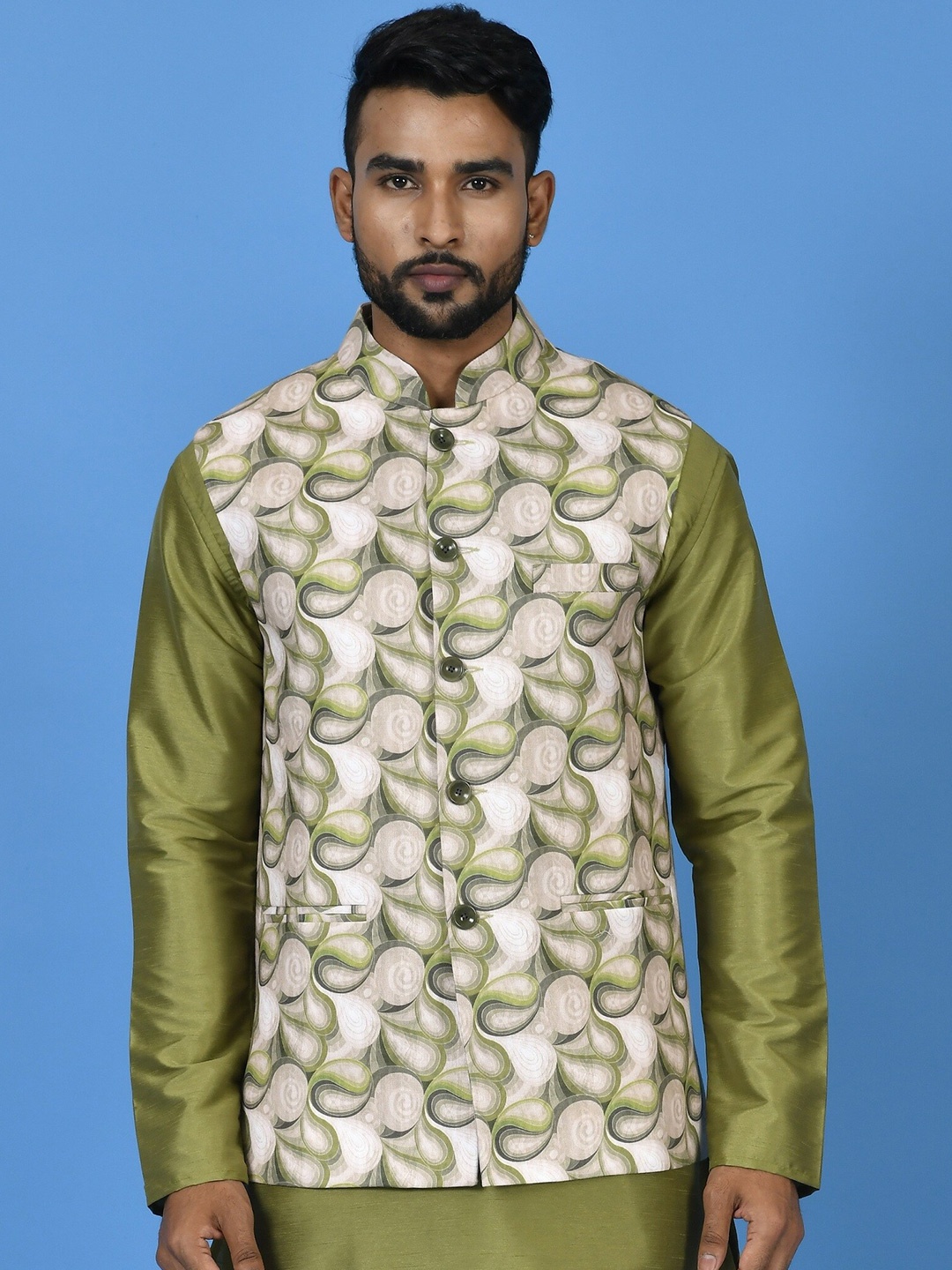 

Simaaya Abstract Printed Nehru Jackets, Off white