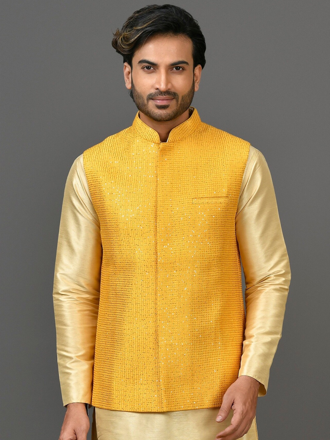 

Simaaya Embellished Sequined Nehru Jackets, Yellow