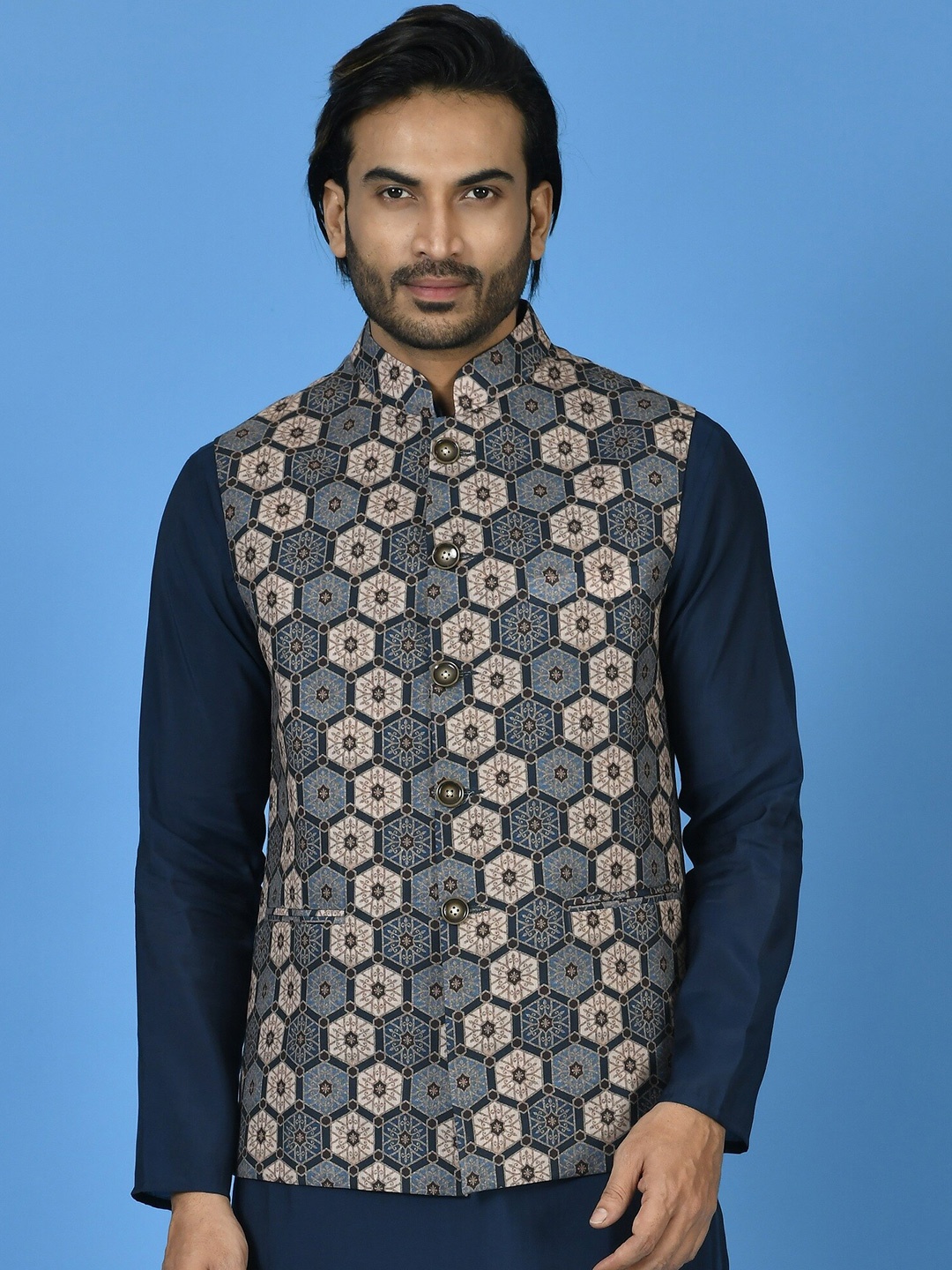 

Simaaya Ethnic Motifs Printed Nehru Jackets, Blue