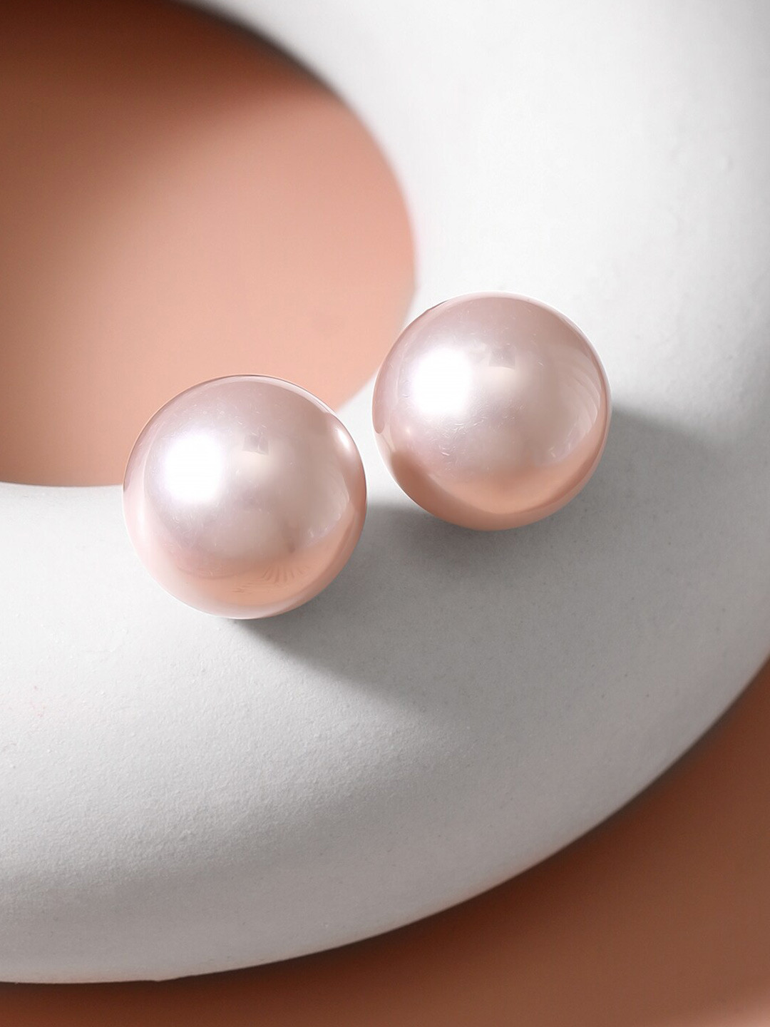 

Rubans Voguish Gold-Plated Geometric Stud Earrings, Peach