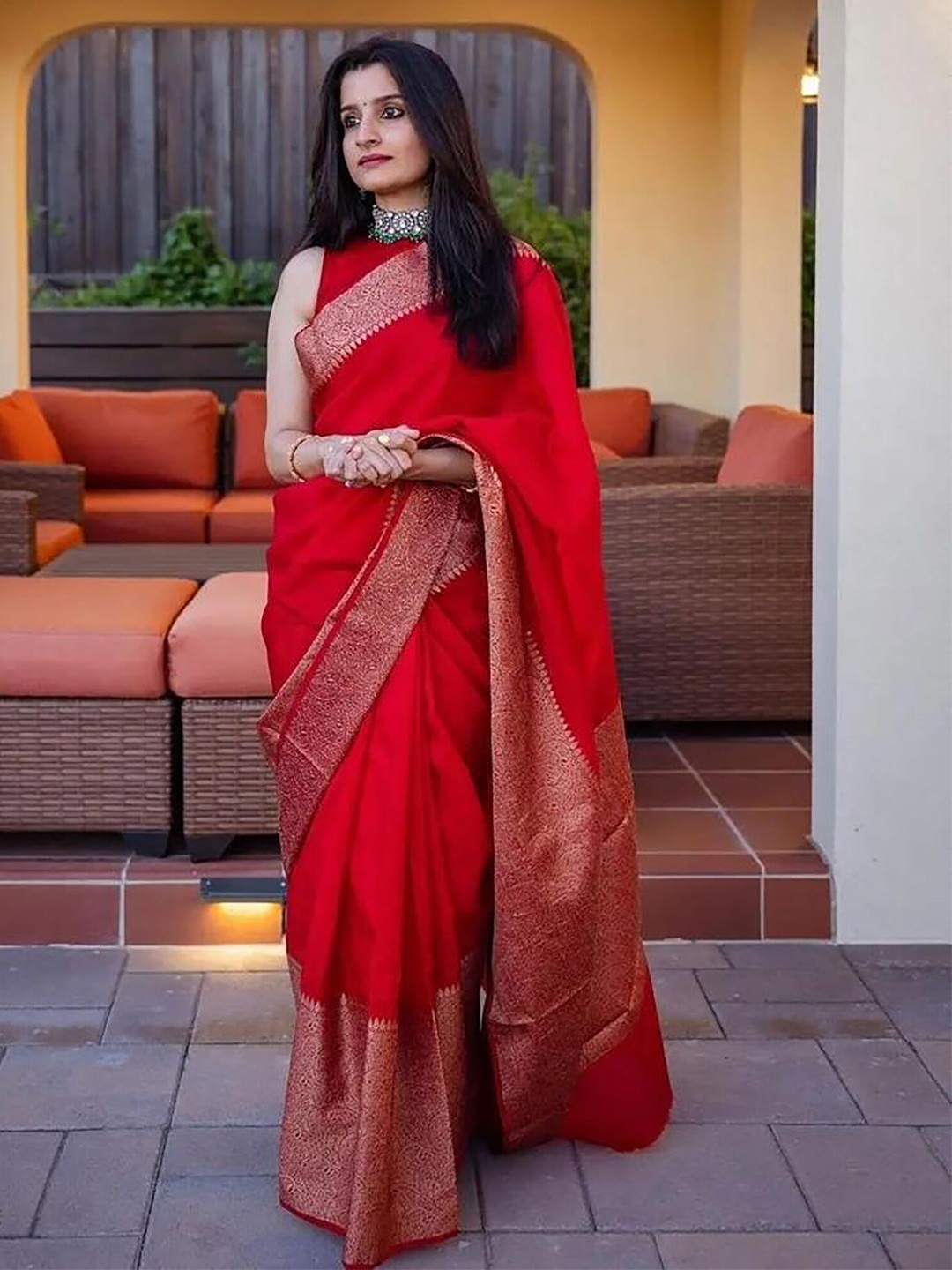 

Aldwych Woven Design Zari Banarasi Saree, Red