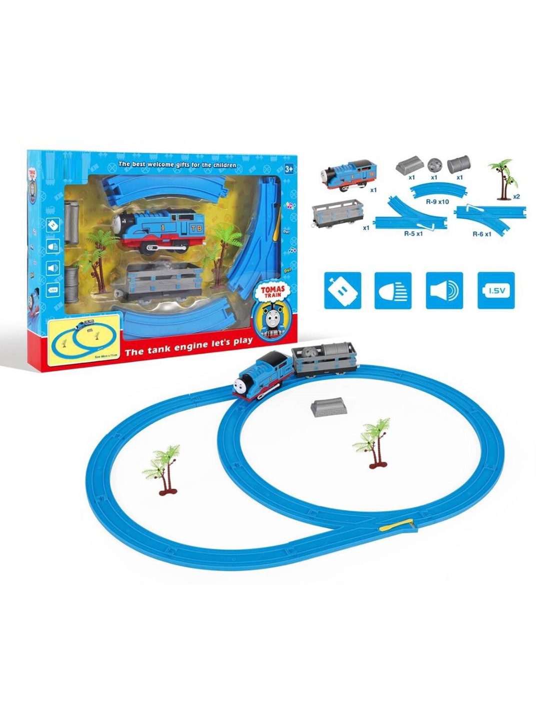 

OPINA Thomas Train & Track Set with Changeable Tracks with Sound and Light, Blue