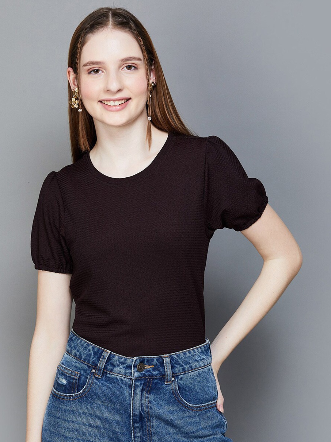 

Fame Forever by Lifestyle Round Neck Regular Knitted Top, Brown