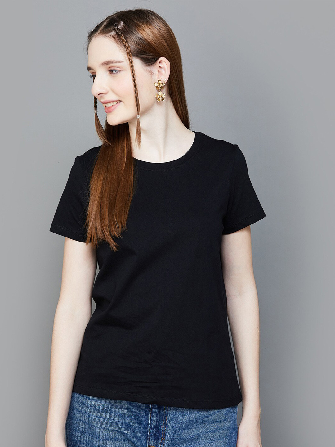 

Fame Forever by Lifestyle Round Neck Short Sleeves Cotton Top, Black