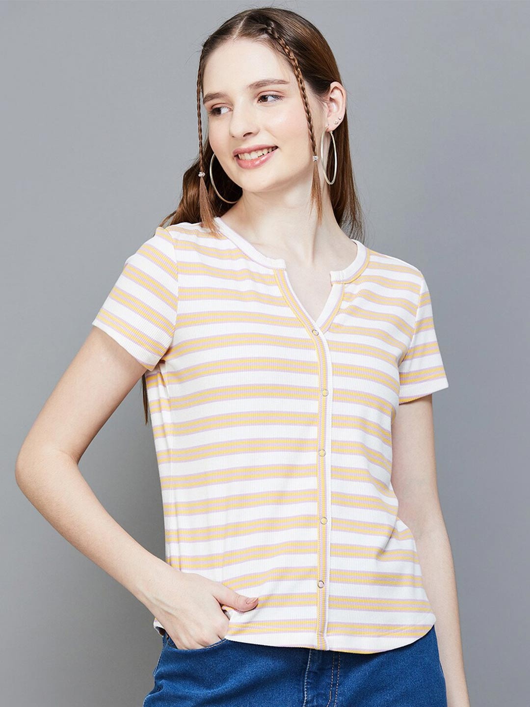

Fame Forever by Lifestyle Striped Round Neck Short Sleeves Crop Top, Orange