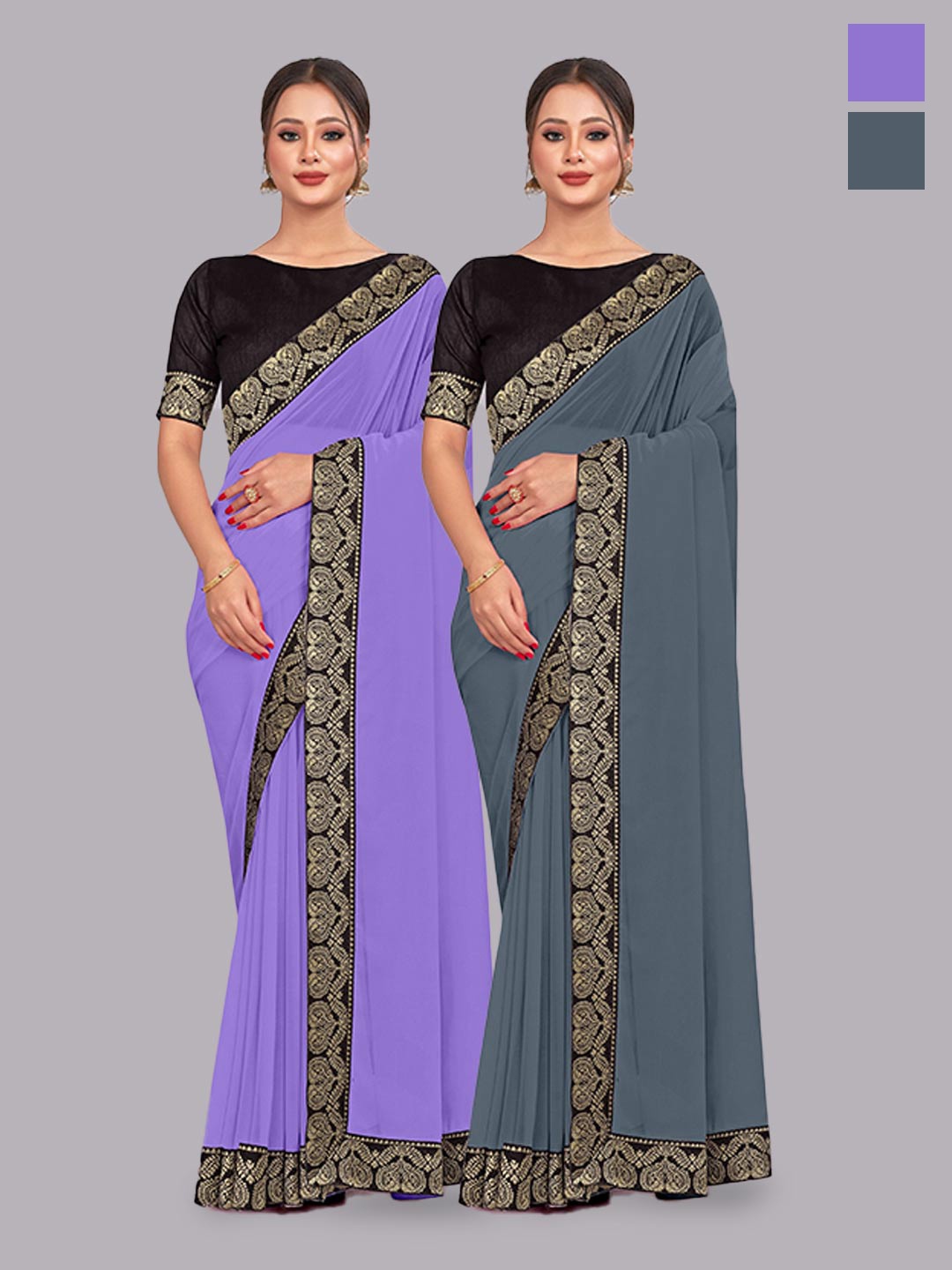 

CastilloFab Selection Of 2 Pure Georgette Saree, Lavender