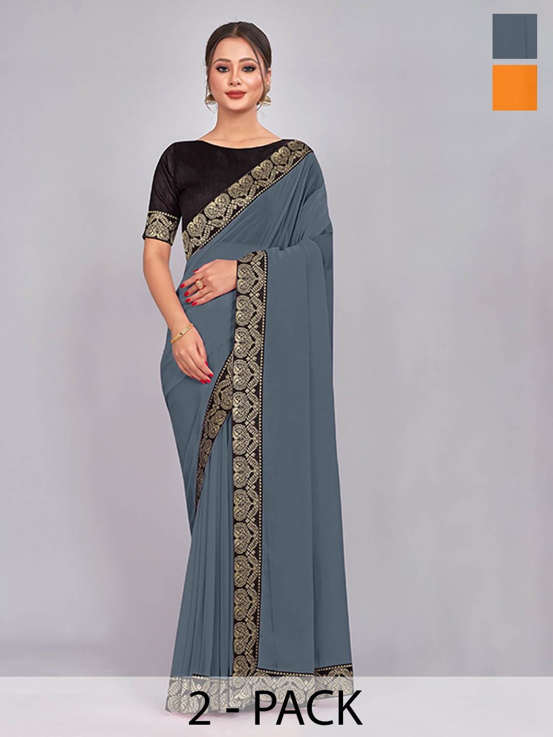 

CastilloFab Selection Of 2 Pure Georgette Saree, Grey