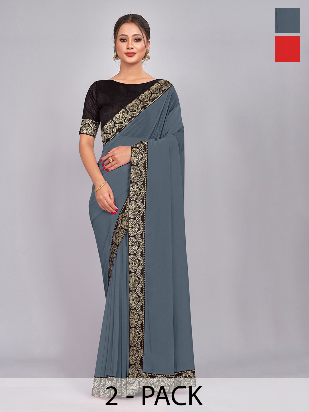 

CastilloFab Selection of 2 Zari Pure Georgette Saree, Grey