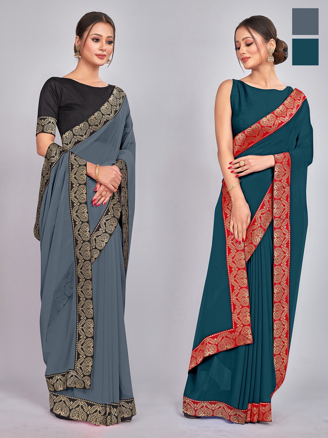 

CastilloFab Zari Pure Georgette Saree, Grey