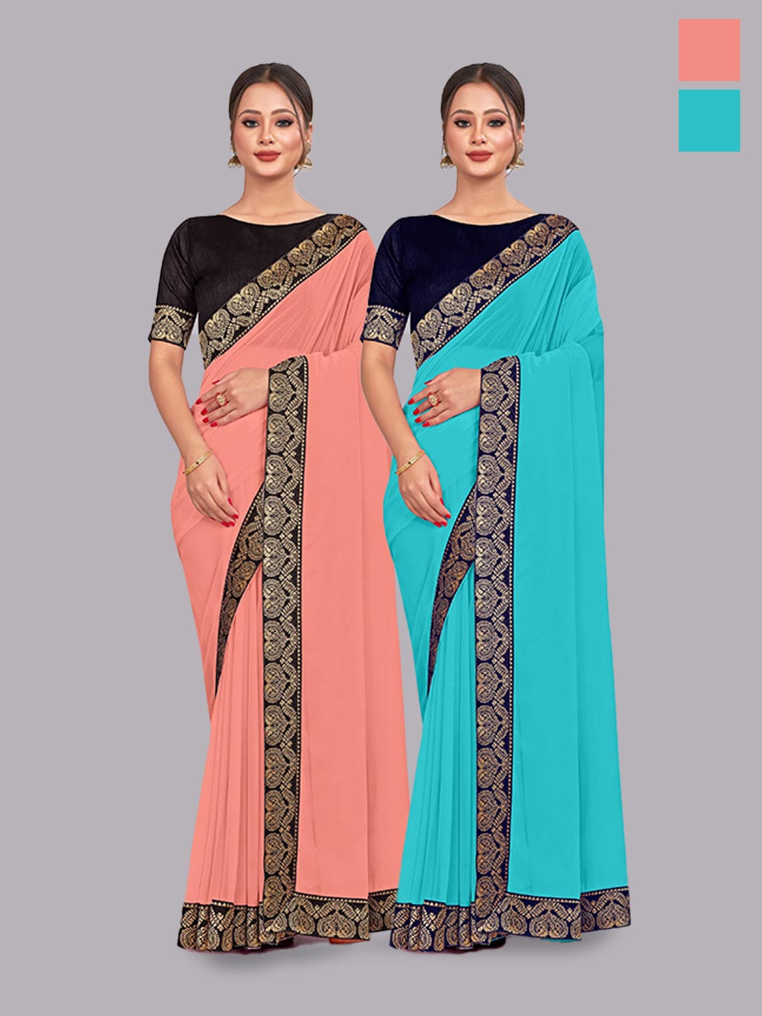 

CastilloFab Selection Of 2 Pure Georgette Saree, Peach