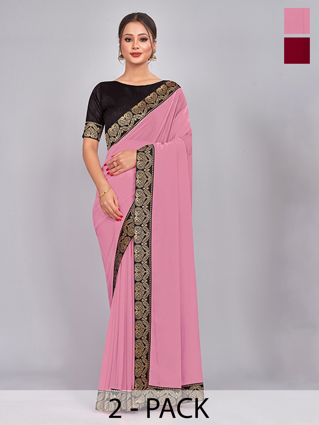 

CastilloFab Selection Of 2 Pure Georgette Saree, Pink