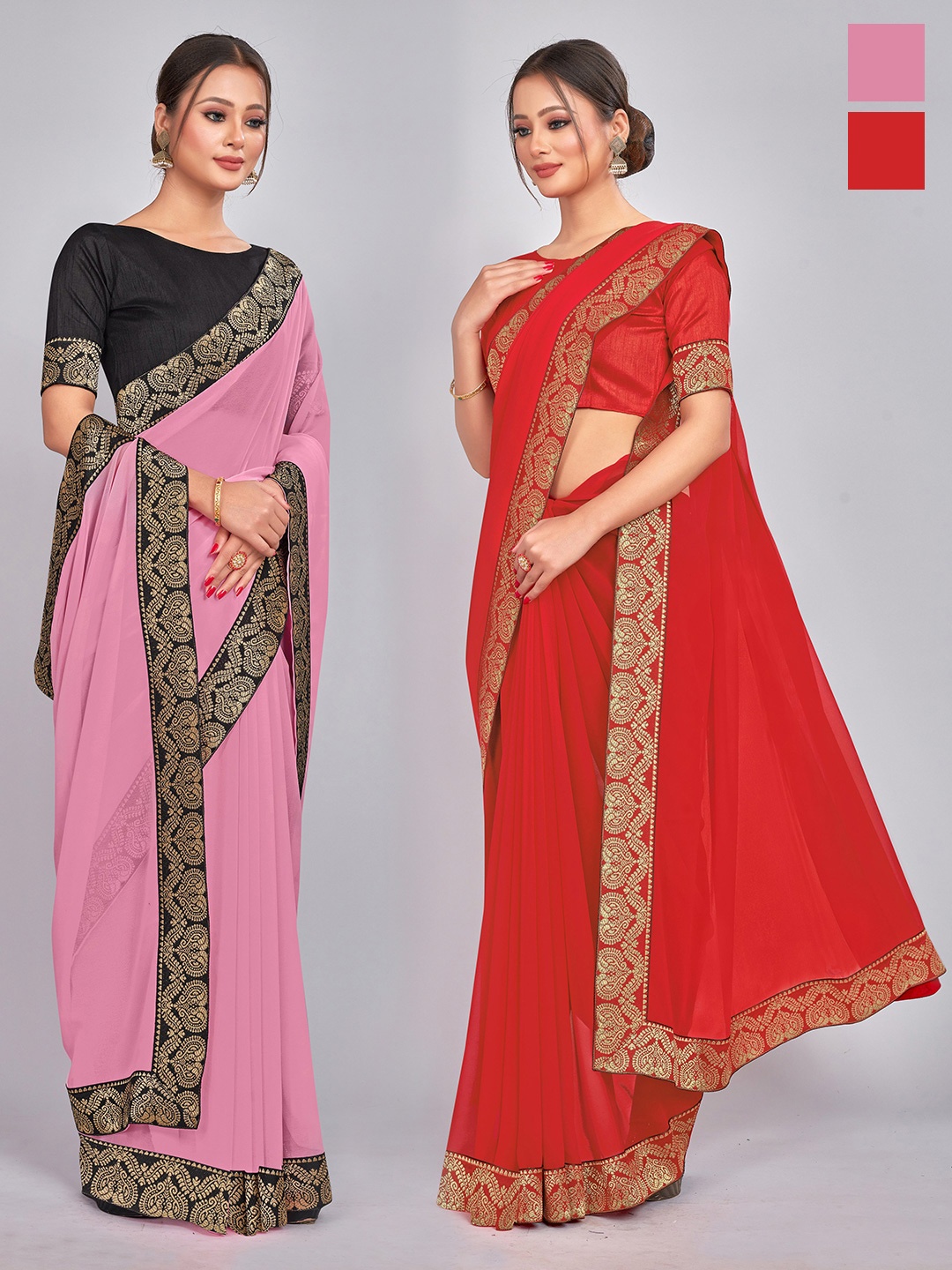 

CastilloFab Zari Pure Georgette Saree, Pink