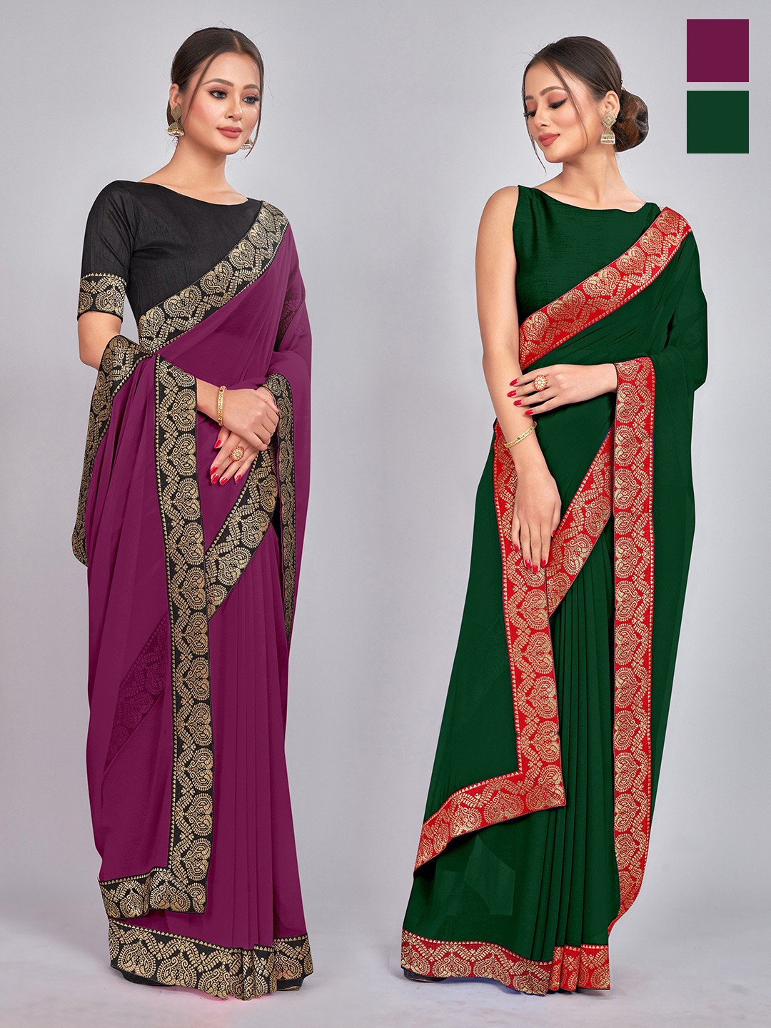 

CastilloFab Selection Of 2 Pure Georgette Saree, Burgundy